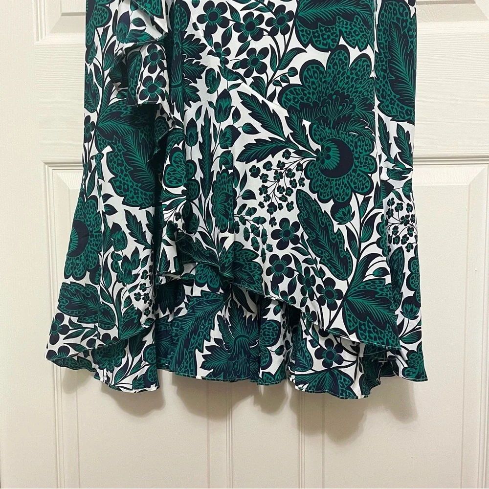 J CREW 100% Silk Hi Low Maxi Dress Tropical Floral Green White Bow Size 20 - Picture 7 of 15
